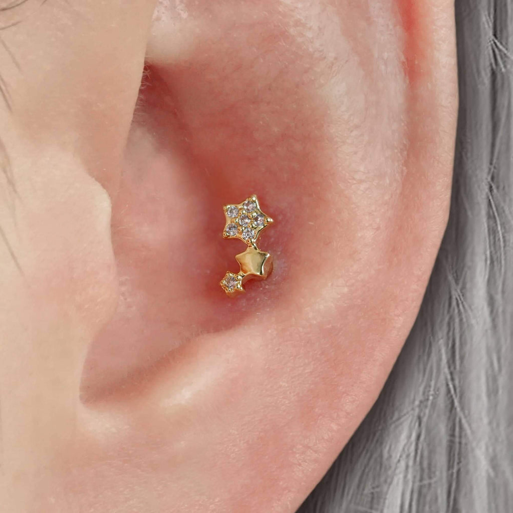 Cluster Stars For Left Ear Ball Back & Flat Back Cartilage Earring