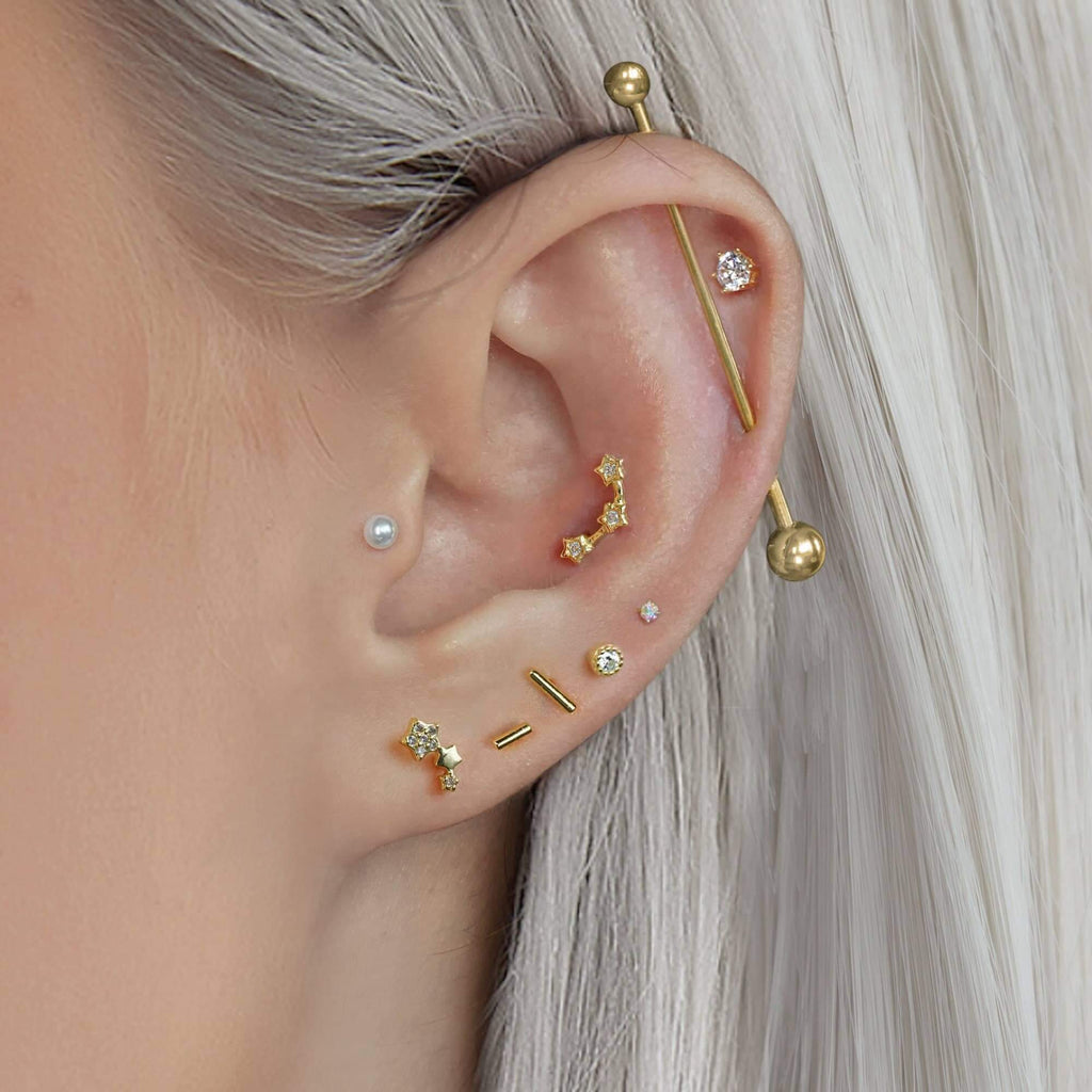 Cluster Stars For Left Ear Ball Back & Flat Back Cartilage Earring