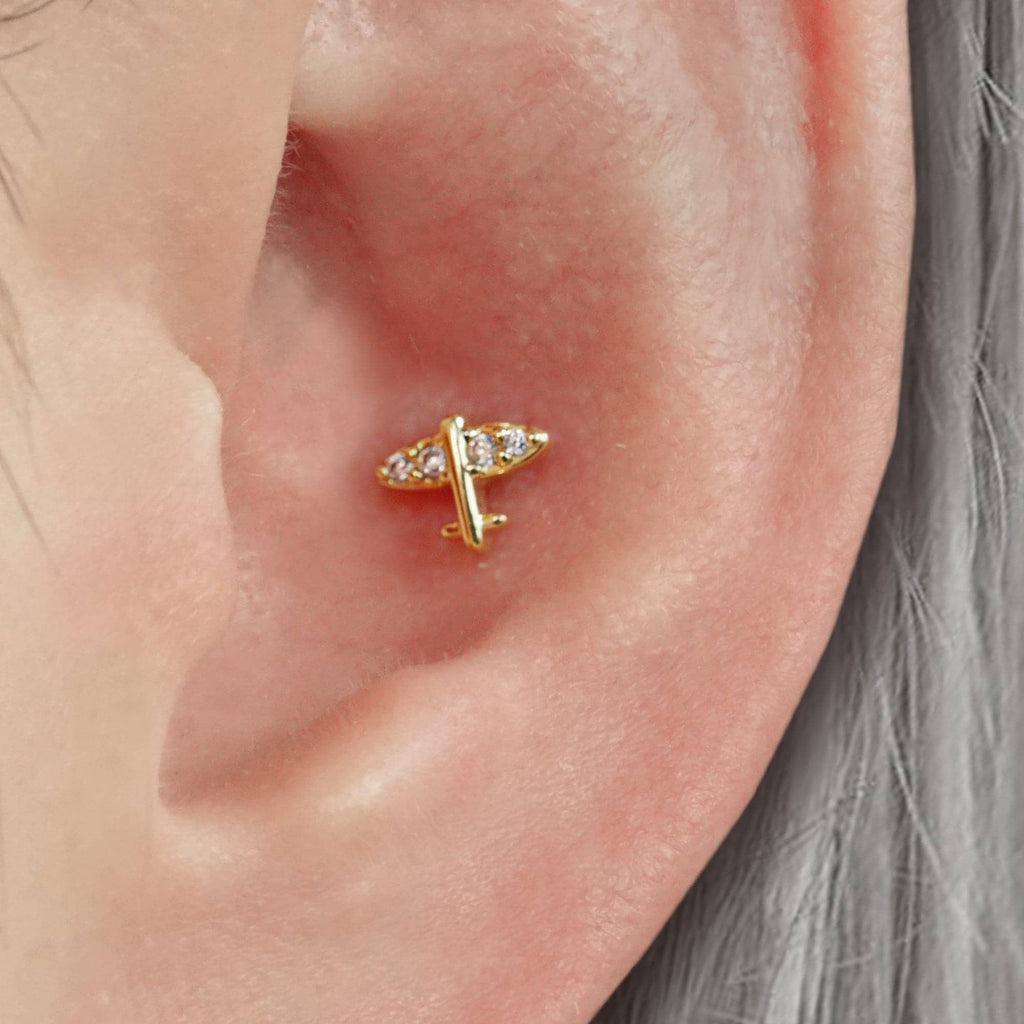 Tiny Airplane Ball Back & Flat Back Cartilage Earrings
