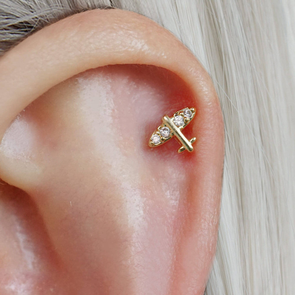 Tiny Airplane Ball Back & Flat Back Cartilage Earrings