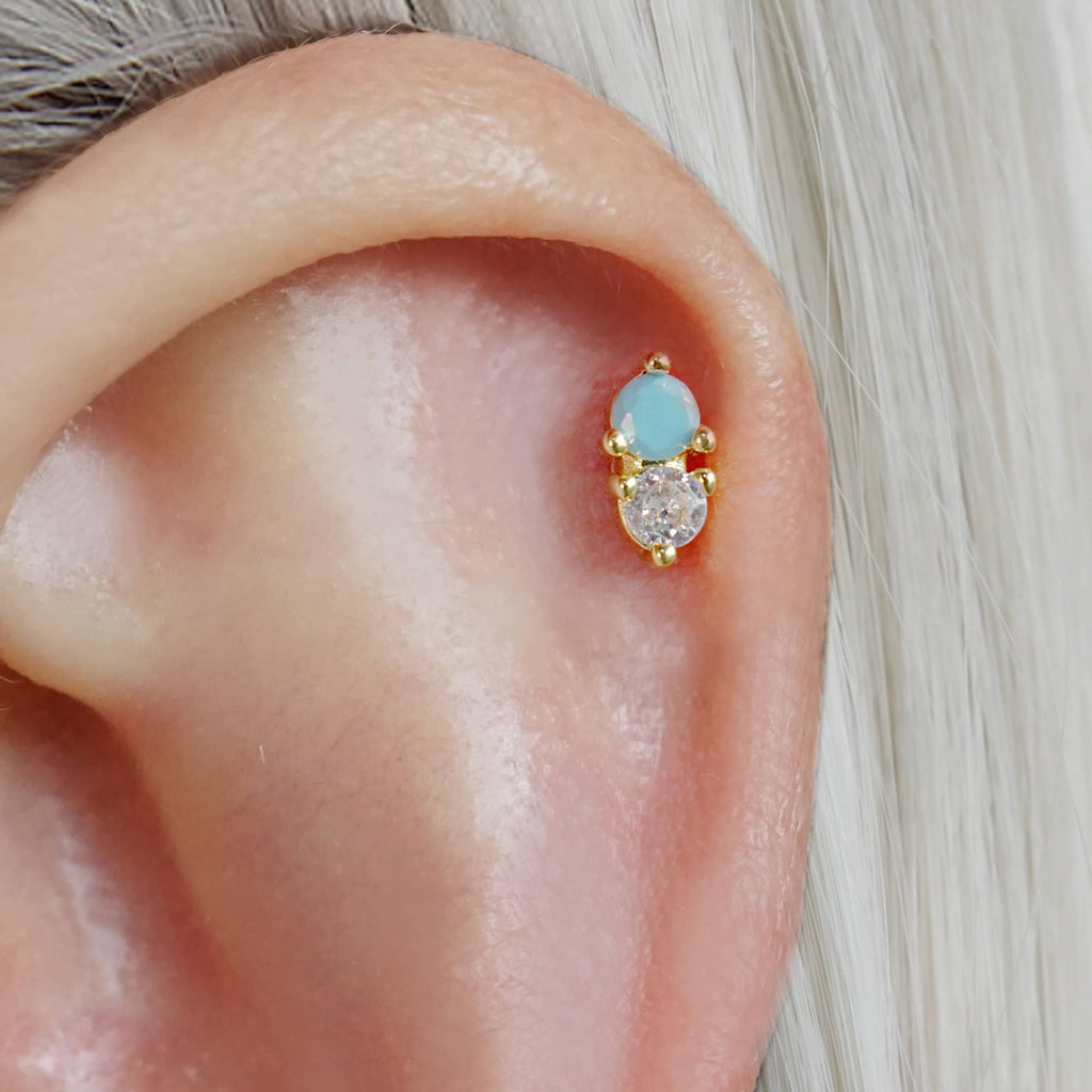 Turquoise Double Gemstone Ball Back & Flat Back Cartilage Earrings