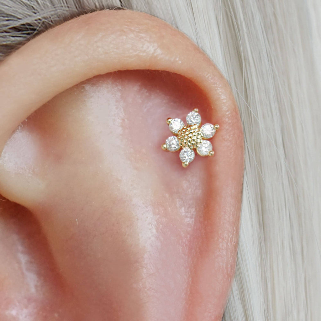 Trendolla Sunflower Ball Back & Flat Back Cartilage Earrings