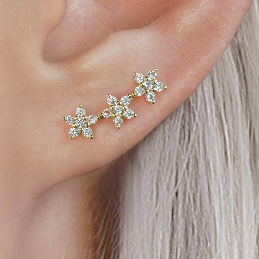 Triple Flowers Ball Back & Flat Back Cartilage Earrings