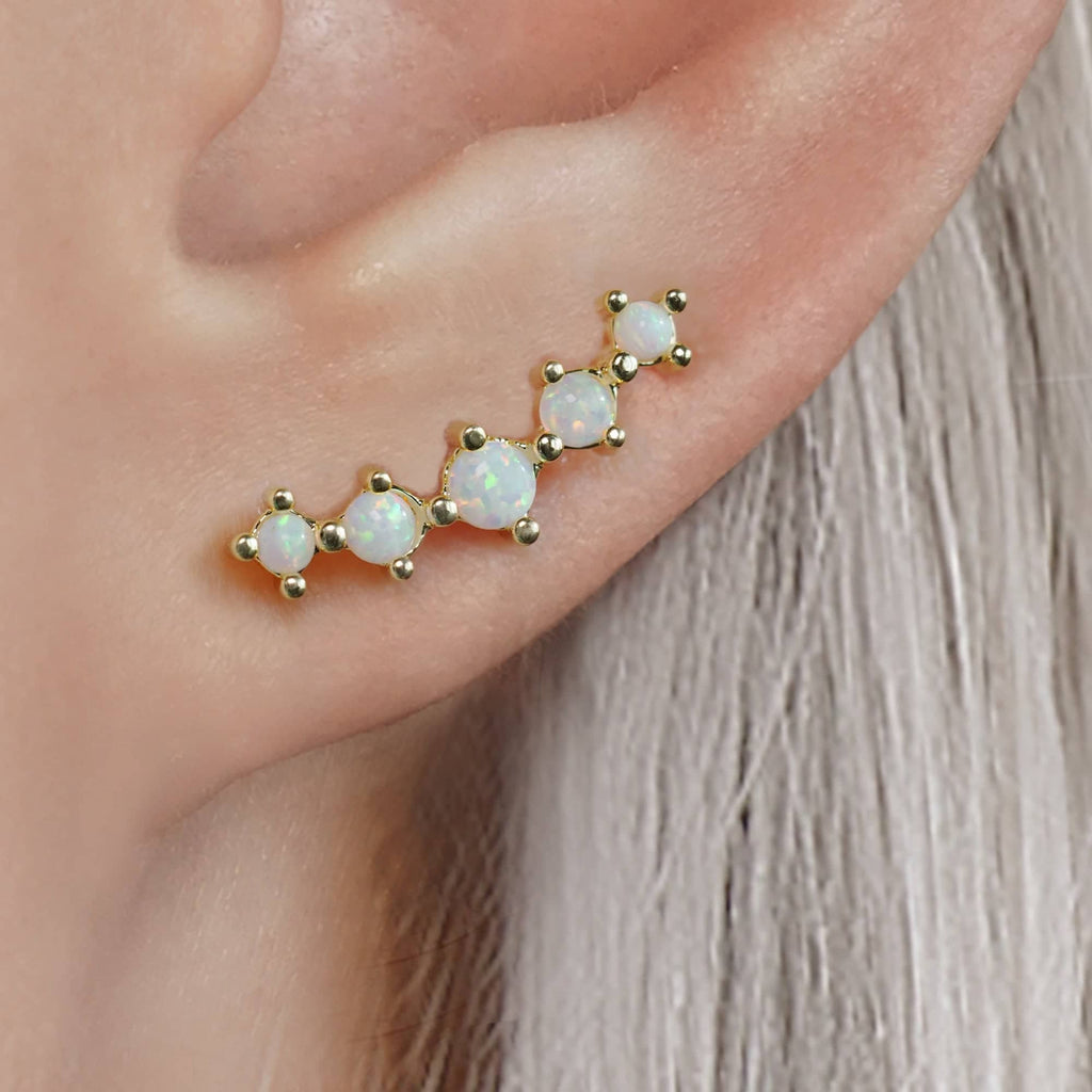 Trendolla Curved White Opal Ball Back & Flat Back Cartilage Earrings