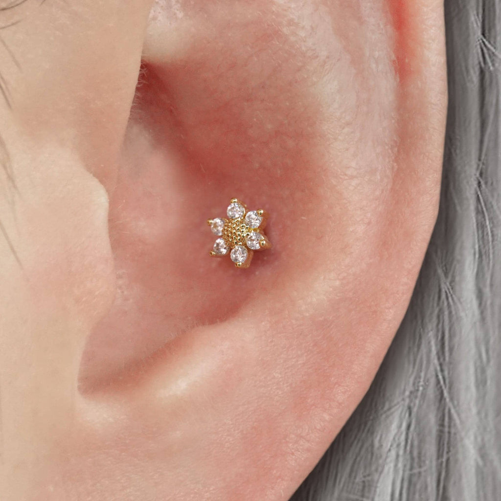 Trendolla Sunflower Ball Back & Flat Back Cartilage Earrings