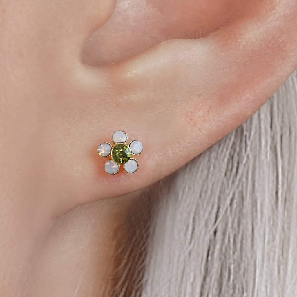Pink Moonstone Flower Ball Back & Flat Back Cartilage Earrings