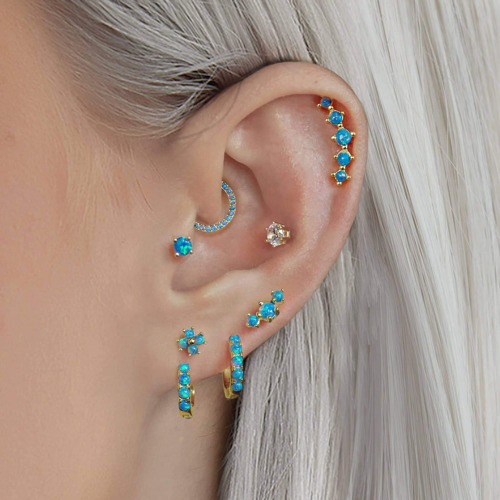 Curved Blue Opal Ball Back & Flat Back Cartilage Earrings