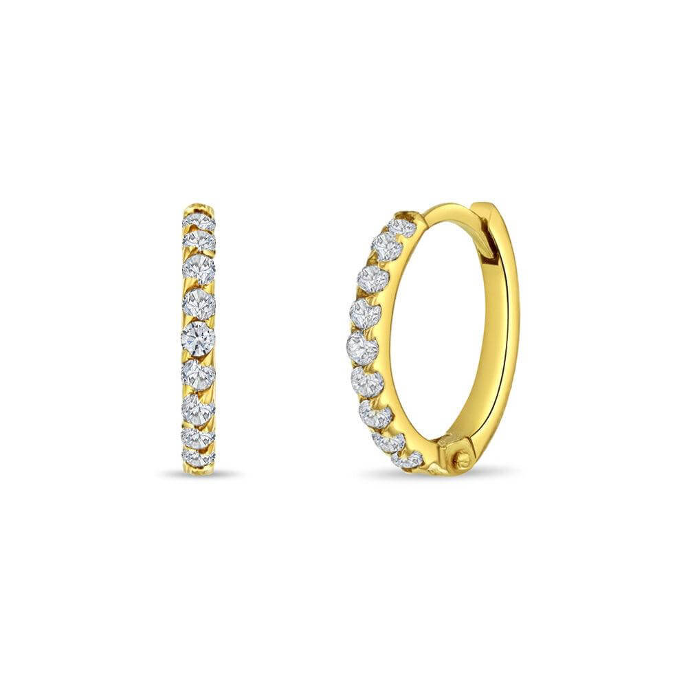 Jeweled Clear CZ Huggie 9mm 14k Gold Plated Baby Children Earrings - Trendolla Jewelry