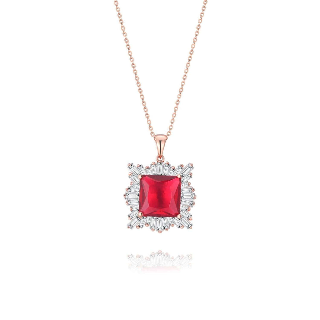  Red Natural Ruby and Diamond Pendant Necklace 