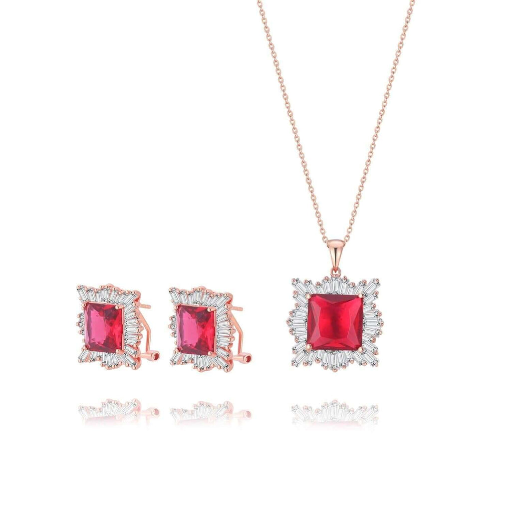 Sun Set Ruby & Cubic Zirconia Diamond 18ct Rose Gold Plated Vermeil on Sterling Silver of Trendolla - Trendolla Jewelry