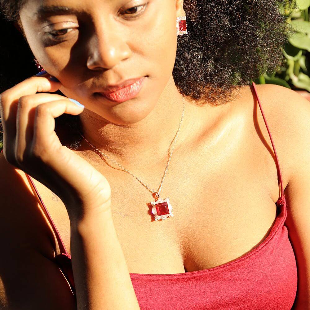Sun Set Ruby & Cubic Zirconia Diamond 18ct Rose Gold Plated Vermeil on Sterling Silver of Trendolla - Trendolla Jewelry