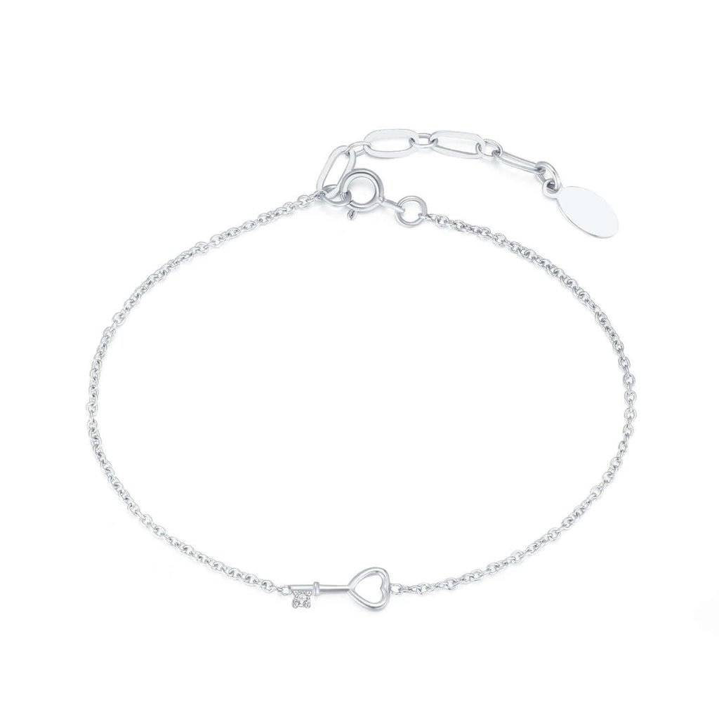 Key Heart Charm Bracelets Sterling Silver Diamond Bracelet for Women Girls Romantic Gift - Trendolla Jewelry