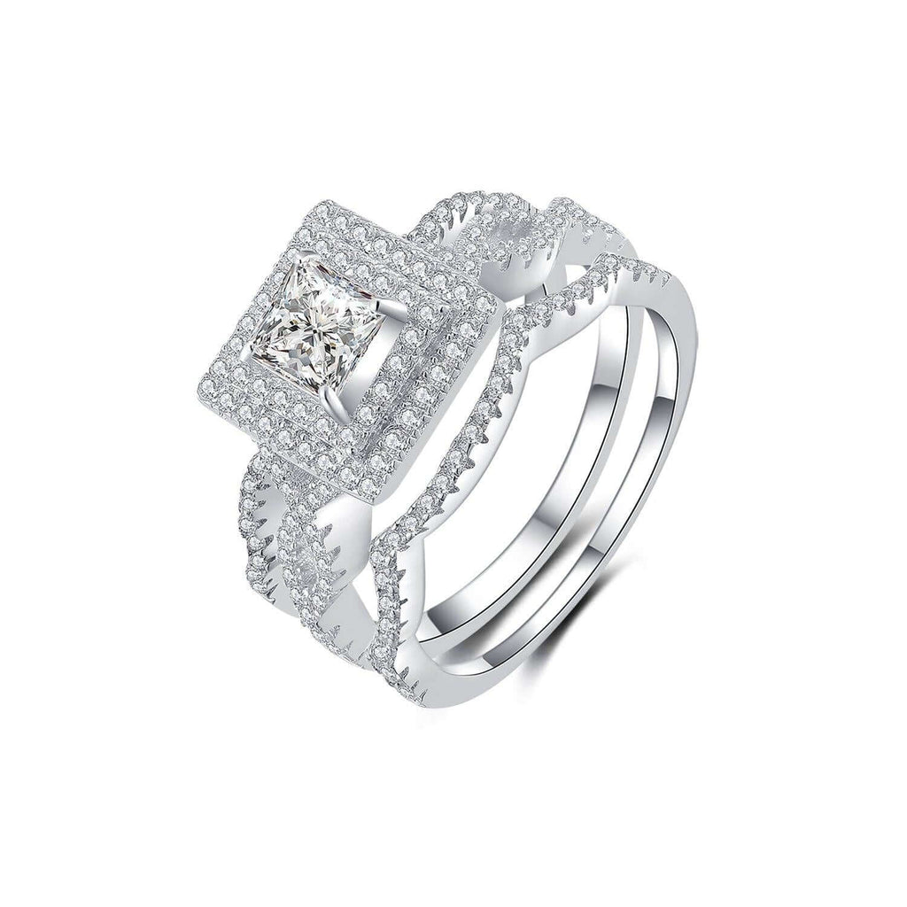 Layer Rings Square Cluster Style Engagement Bridal Ring - Trendolla Jewelry