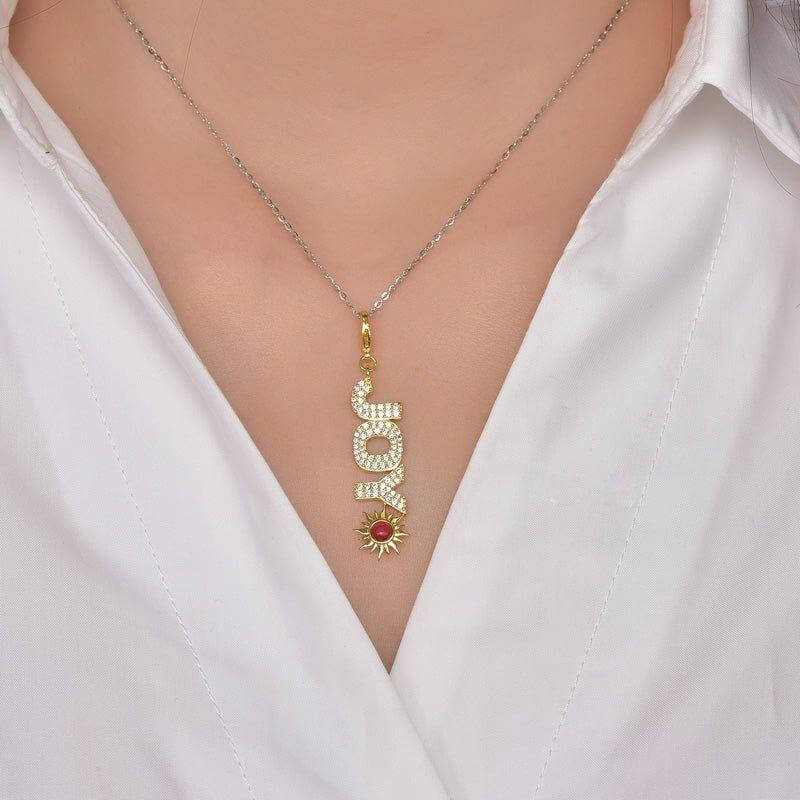 Letter Ruby Pendant Necklace - Trendolla Jewelry
