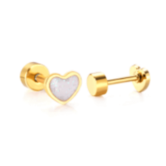 Lilac Glitter Enamel Heart Baby Children Screw Back Earrings - Trendolla Jewelry