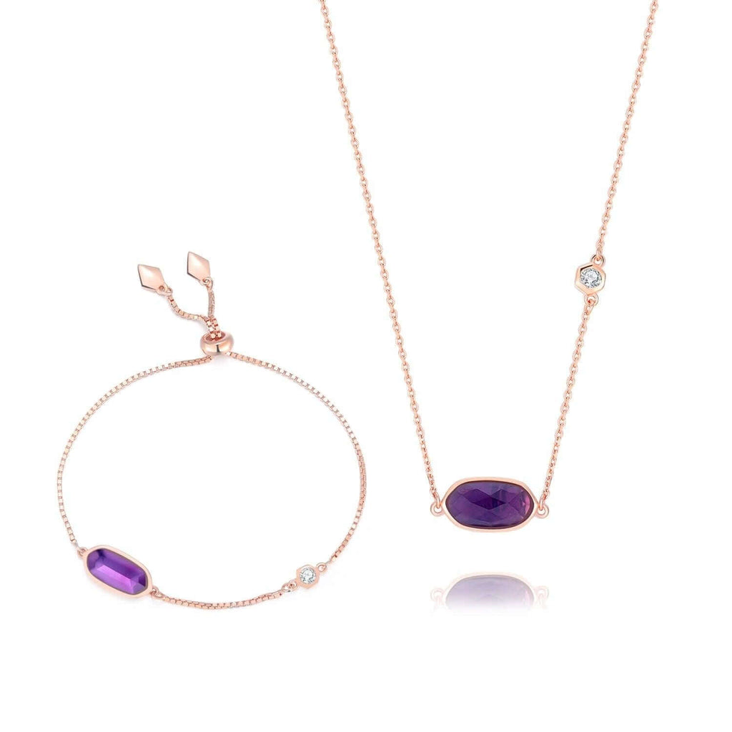 Lilac Set Cubic Zirconia Diamond 18ct Rose Gold Plated Vermeil on Sterling Silver of Trendolla - Trendolla Jewelry