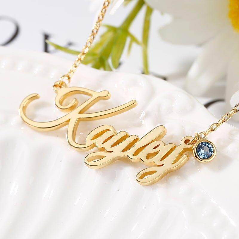 "Love Yourself" Personalized Sterling Silver Name Necklace with Birthstone - Trendolla Jewelry