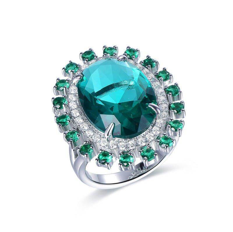 Luxurious Aquamarine Blue And Emerald Green Oval Cut Engagement Ring - Trendolla Jewelry
