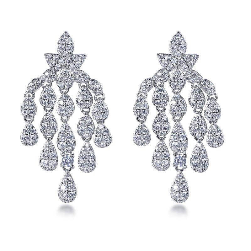 Luxurious Simulated Diamond Drop Earrings In Sterling Silver - Trendolla Jewelry