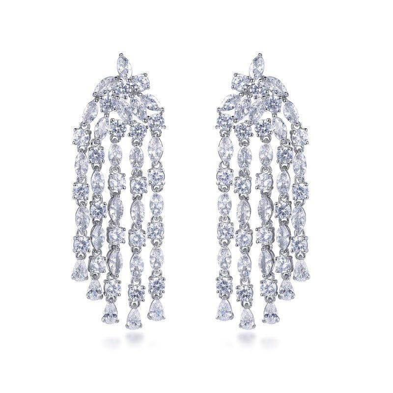 Luxurious Simulated Diamond Statement Earrings In Sterling Silver - Trendolla Jewelry