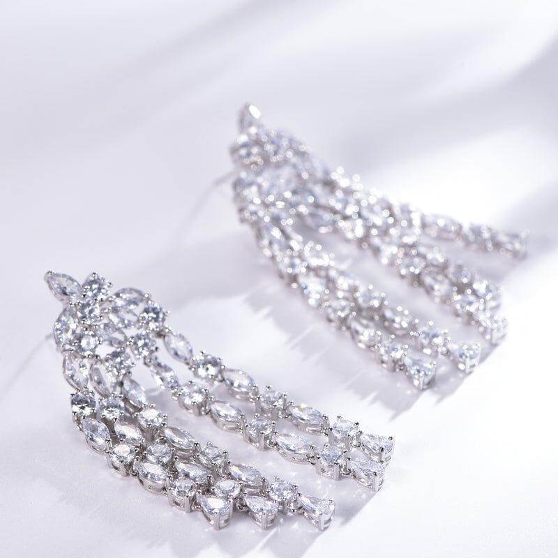 Luxurious Simulated Diamond Statement Earrings In Sterling Silver - Trendolla Jewelry