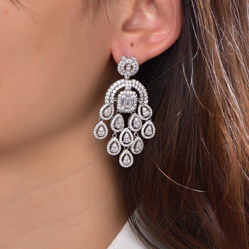 Luxurious White Stone Drop Earrings In Sterling Silver - Trendolla Jewelry
