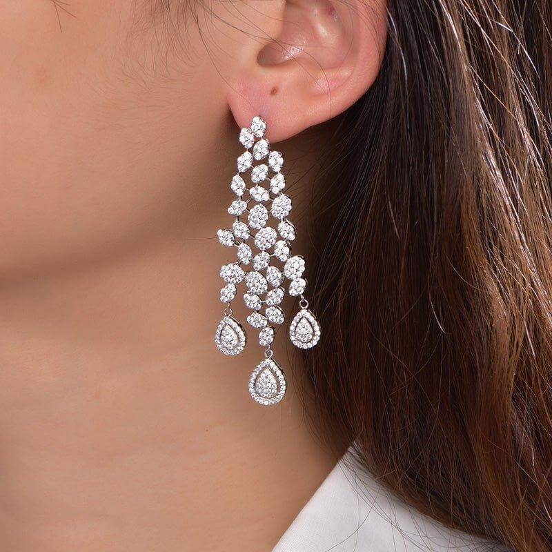 Luxurious White Stone Drop Earrings In Platium Gold Plated Sterling Silver - Trendolla Jewelry