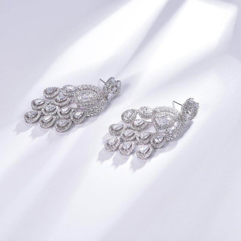 Luxurious White Stone Drop Earrings In Sterling Silver - Trendolla Jewelry
