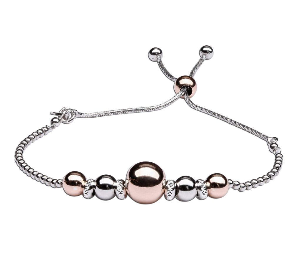 Luxury Bolo Bracelet Sterling Silver with Rose-Gold Plated Accents, Adjustable Slide Closure - Trendolla Jewelry