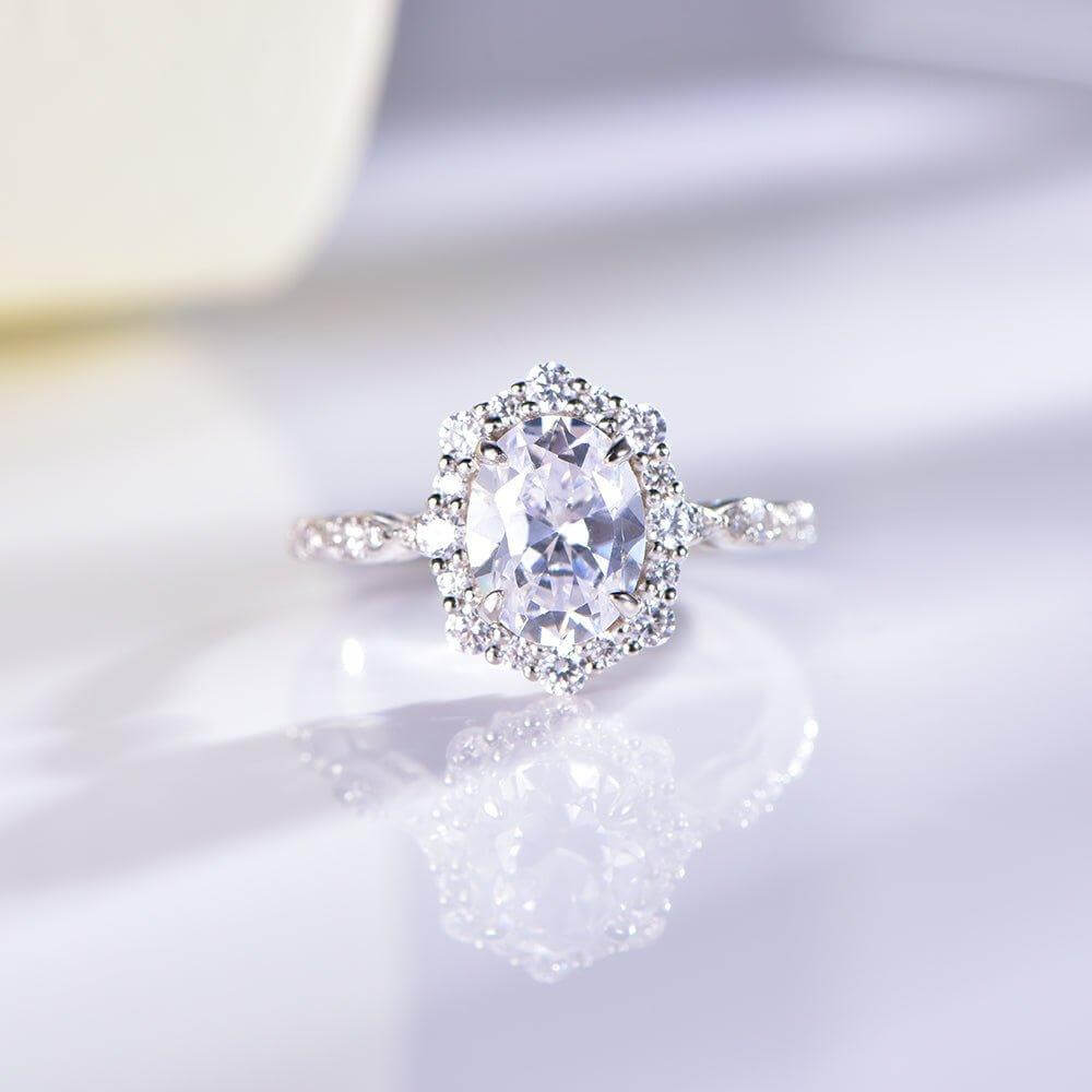 Luxury Cubic Zirconia Diamond Oval Cut Floral Women Engagement Ring - Trendolla Jewelry