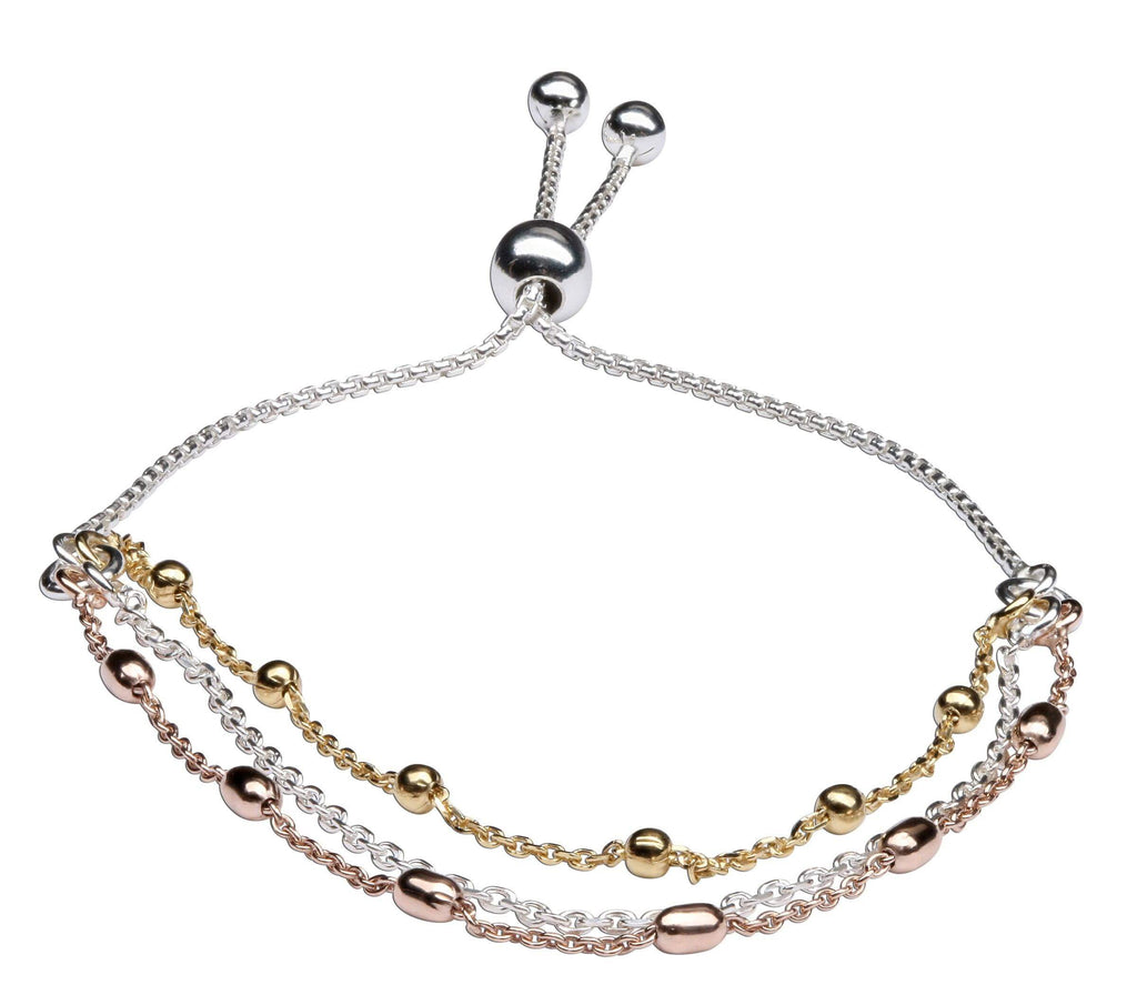 Luxury Sterling Silver Multi-Strand Bolo Bracelet with Rose Gold, 14K Gold with Adjustable Closure - Trendolla Jewelry