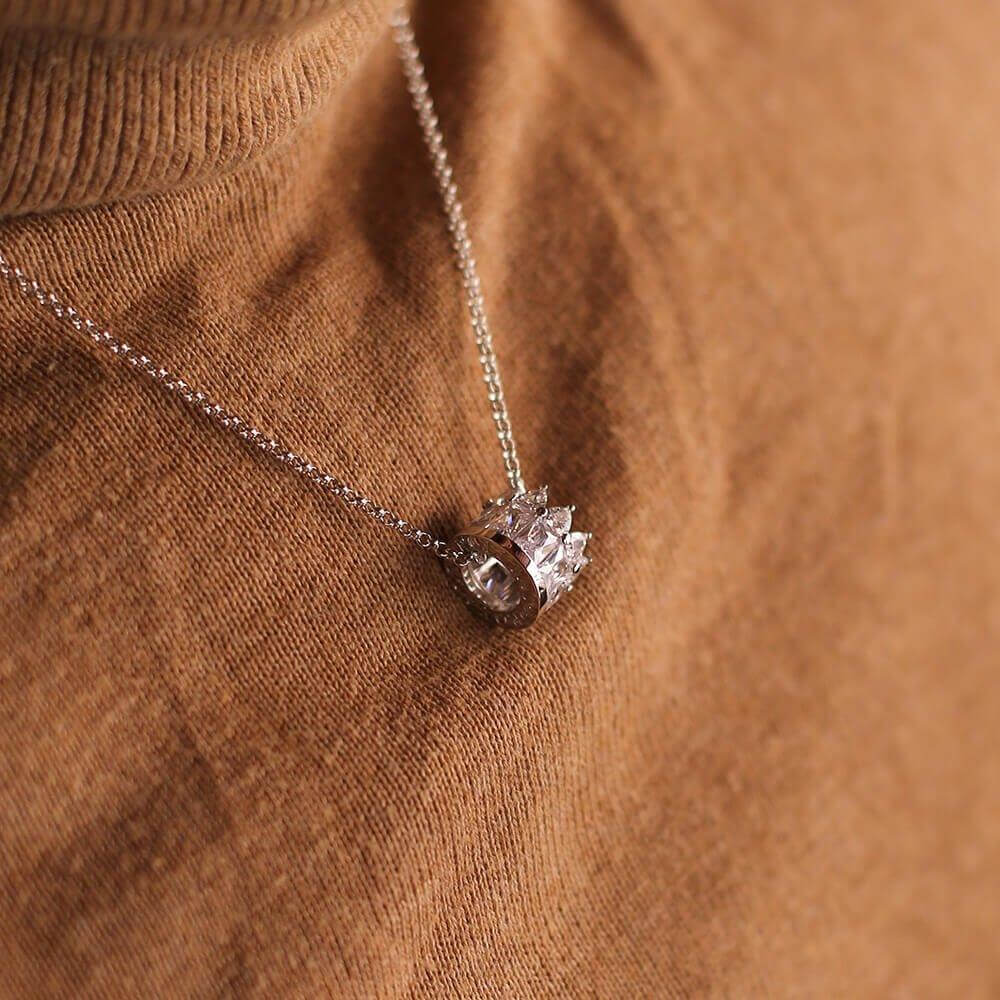 IMPERIAL CROWN NECKLACE, LG, ROLLINS ROYALE by Nathaniel Rollins, CZ Diamond 18ct White Gold Plated Vermeil on Sterling Silver of Trendolla - Trendolla Jewelry
