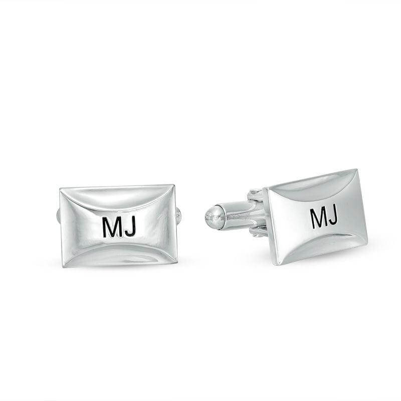Men's Curved Facet Engravable Rectangle Cuff Links in Sterling Silver (1 Line) of Trendolla - Trendolla Jewelry