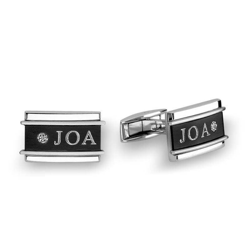Men's Diamond Accent Engravable Cuff Links in Two-Tone Stainless Steel (3 Initials) of Trendolla - Trendolla Jewelry