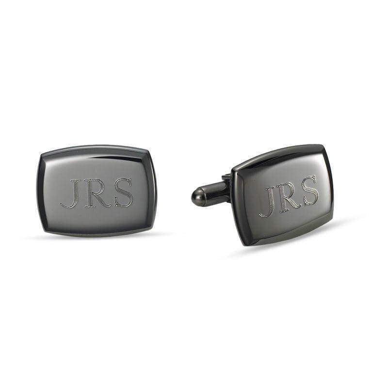 Men's Engravable Cushion-Shaped Cuff Links in Brass with Gunmetal Grey Electroplate (3 Initials) of Trendolla - Trendolla Jewelry