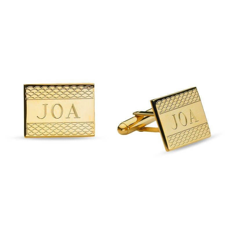 Men's Engravable Fish Scale Pattern Rectangle Cuff Links in Brass with 18K Gold Electroplate (3 Initials) of Trendolla - Trendolla Jewelry