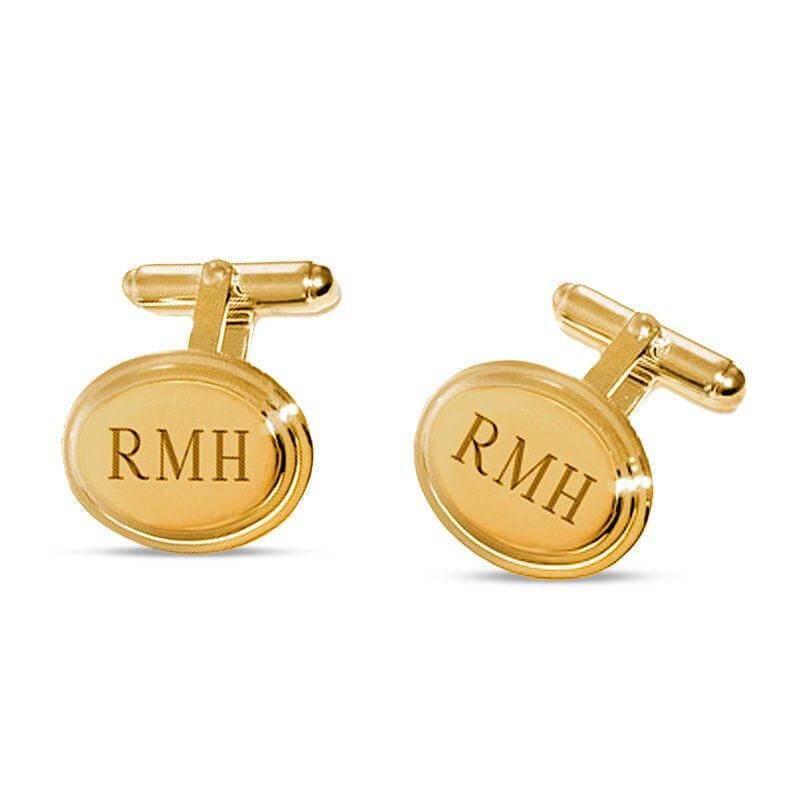 Men's Engravable Oval Cuff Links in Brass with 18K Gold Electroplate (3 Initials) - Trendolla Jewelry