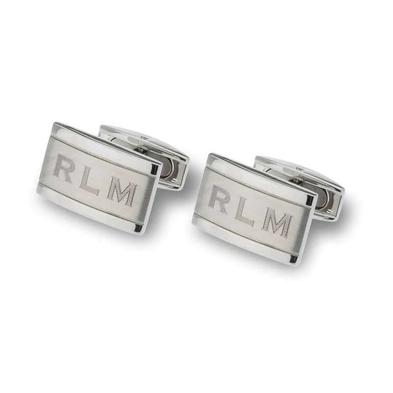 Men's Engravable Rectangular Cuff Links in Stainless Steel and Yellow IP (1 Line) of Trendolla - Trendolla Jewelry