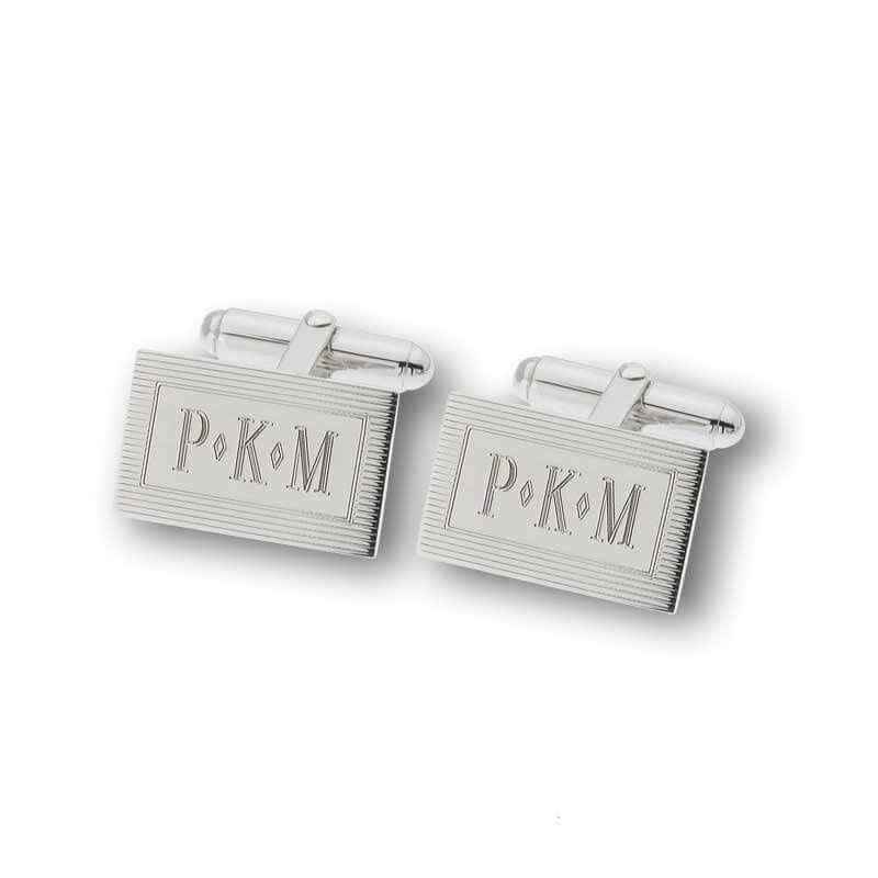 Men's Frame Textured Rectangular Cuff Links in Sterling Silver (1-4 Initials) of Trendolla - Trendolla Jewelry