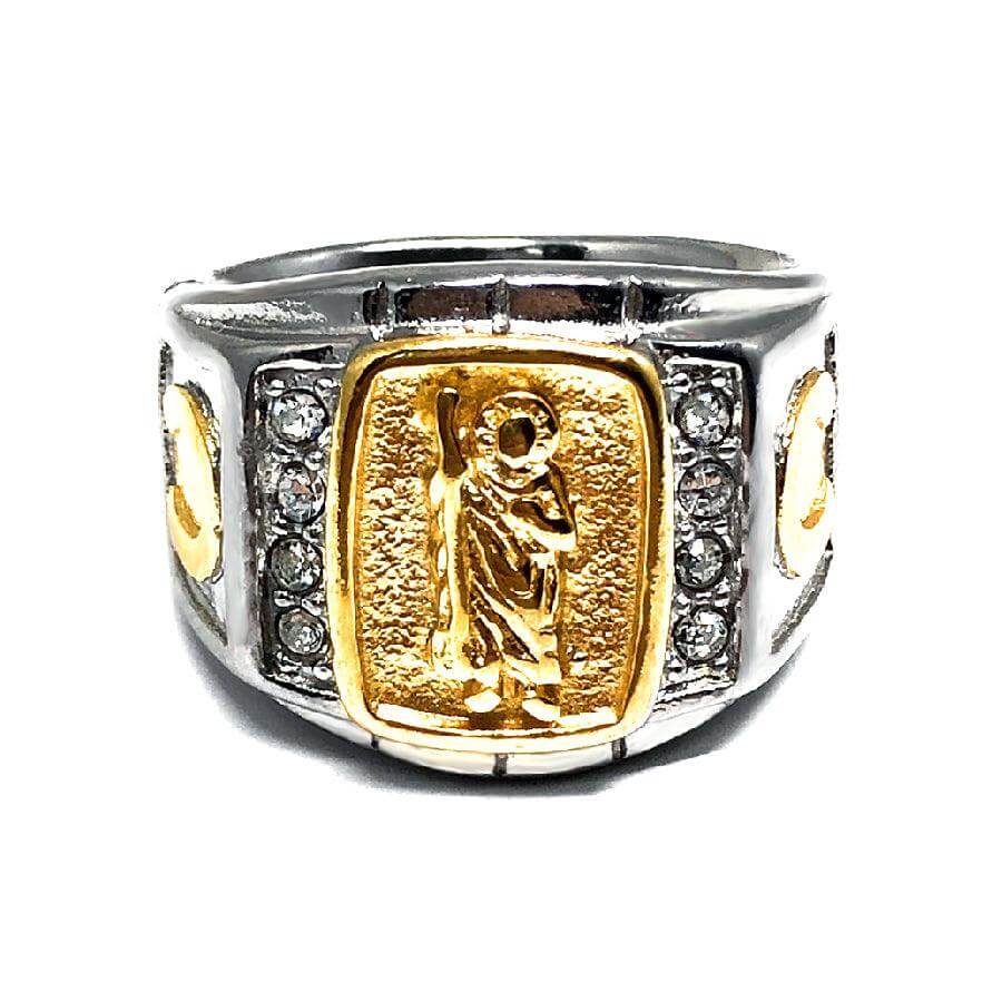 Men's Gold Plated Saint Jude White Gold Ring San Judas Anillo - Trendolla Jewelry