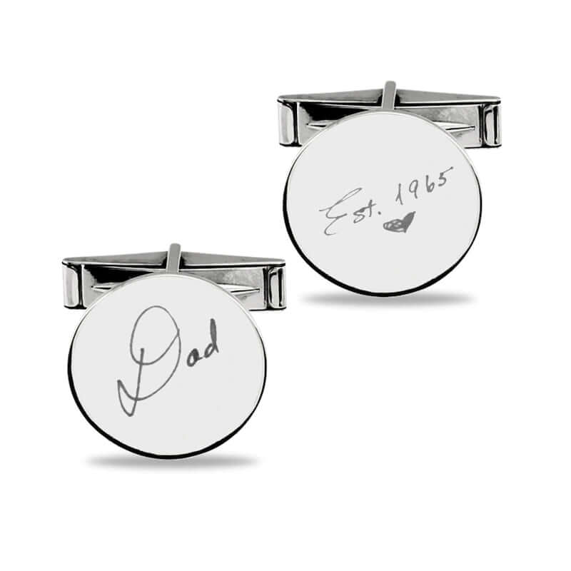 Men's Handwriting Round Cuff Links in Sterling Silver (1-2 Images) of Trendolla - Trendolla Jewelry