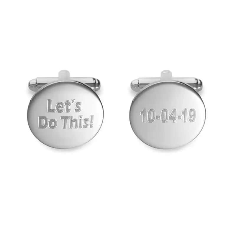Men's "Let's Do This!" Engravable Circle Cuff Links in Sterling Silver (1 Date) of Trendolla - Trendolla Jewelry