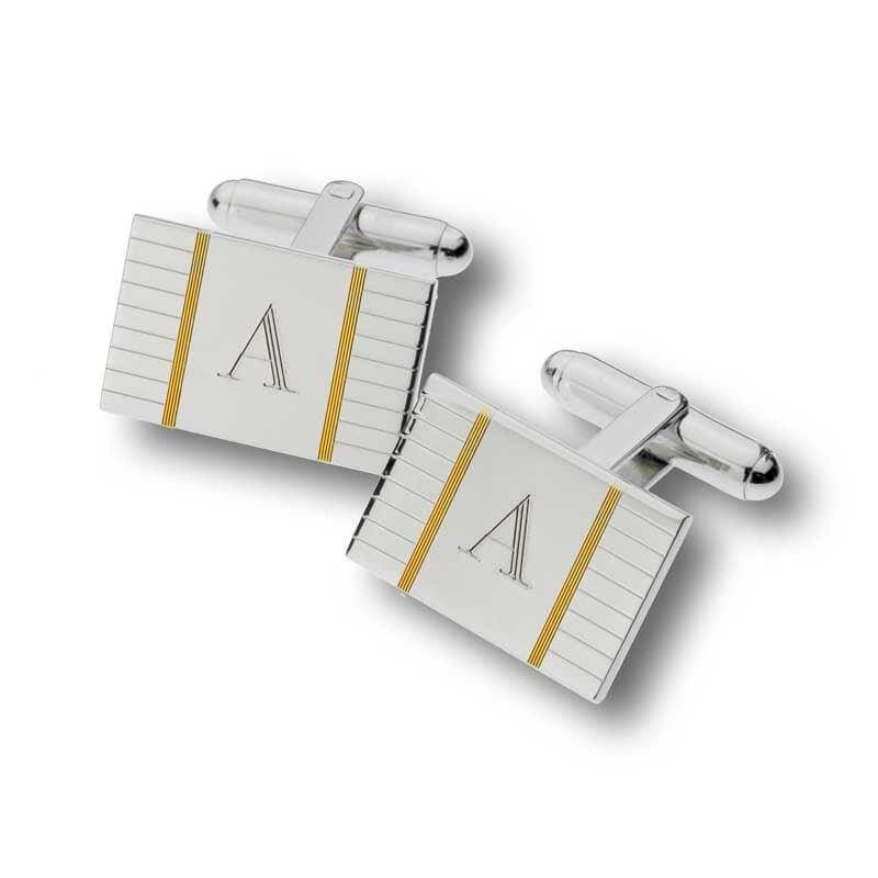 Men's Rectangular Cuff Links in Sterling Silver and 24K Gold Plate (1 Initial) of Trendolla - Trendolla Jewelry