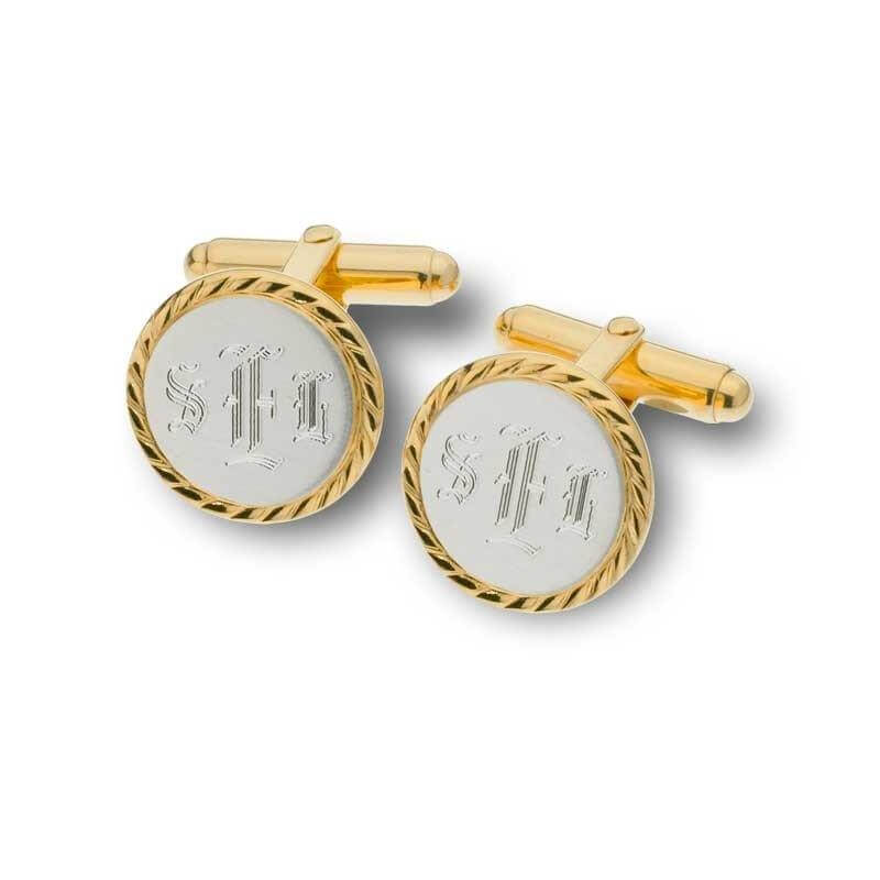 Men's Round Cuff Links in Sterling Silver and 14K Gold Vermeil (1-3 Initials) of Trendolla - Trendolla Jewelry