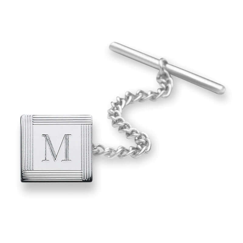 Men's Square Tie Tac in Sterling Silver (1 Initial) of Trendolla - Trendolla Jewelry