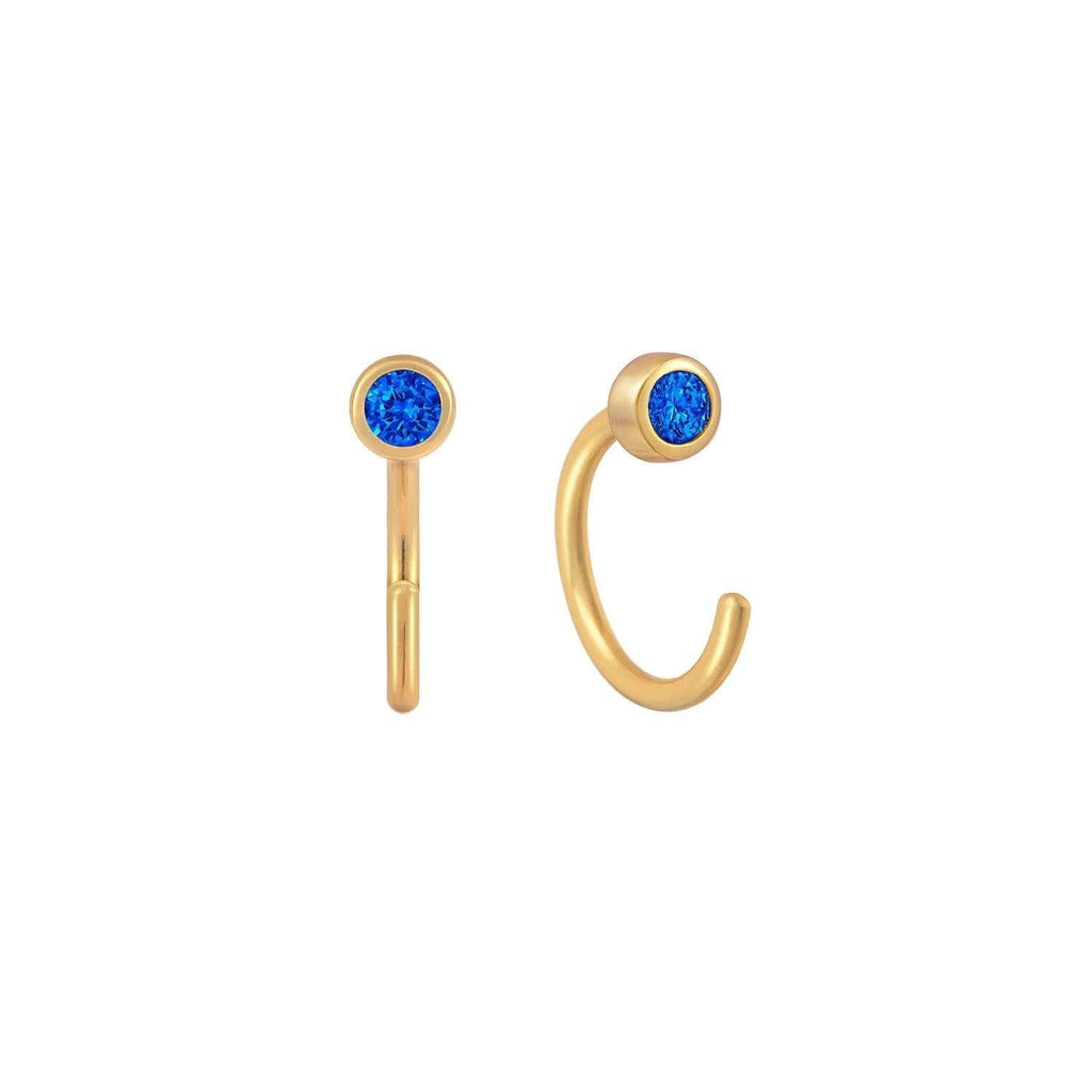 Mini Blue Bezel Huggie - Trendolla Jewelry