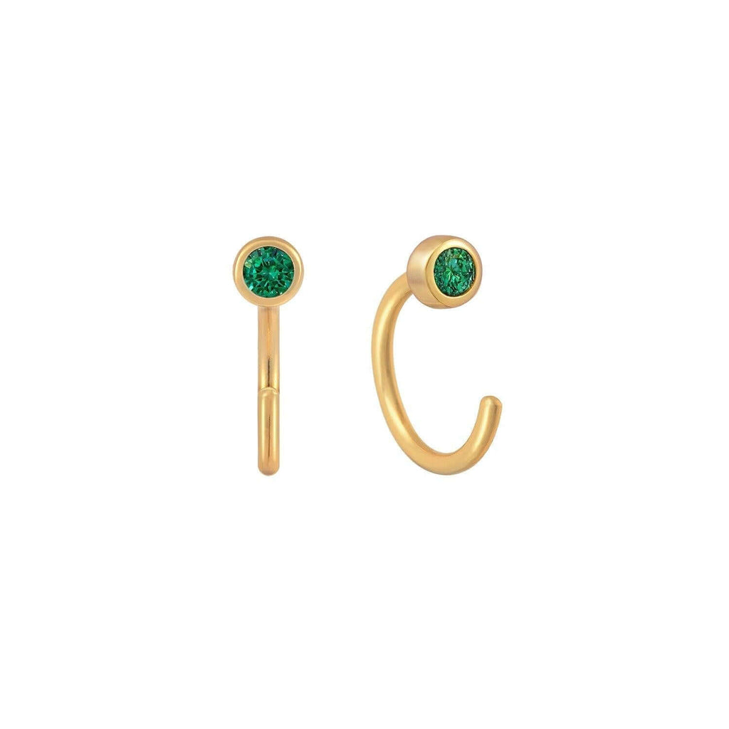 Mini Emerald Bezel Huggie - Trendolla Jewelry