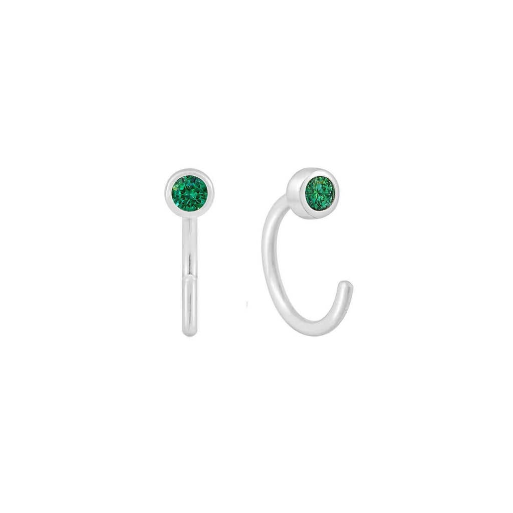 Mini Emerald Bezel Huggie - Trendolla Jewelry