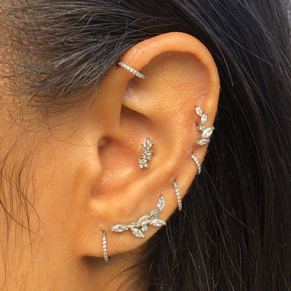 Mini Floral Piercing Barbell Earrings Ball Back Earrings Nap Earrings - Trendolla Jewelry