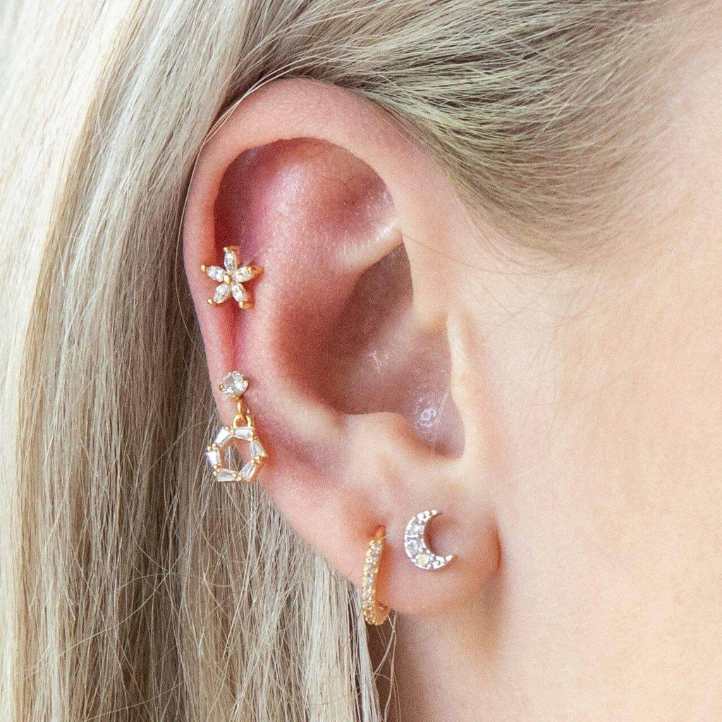 Mini Moon Piercing Barbell Earrings Ball Back Earrings Nap Earrings - Trendolla Jewelry